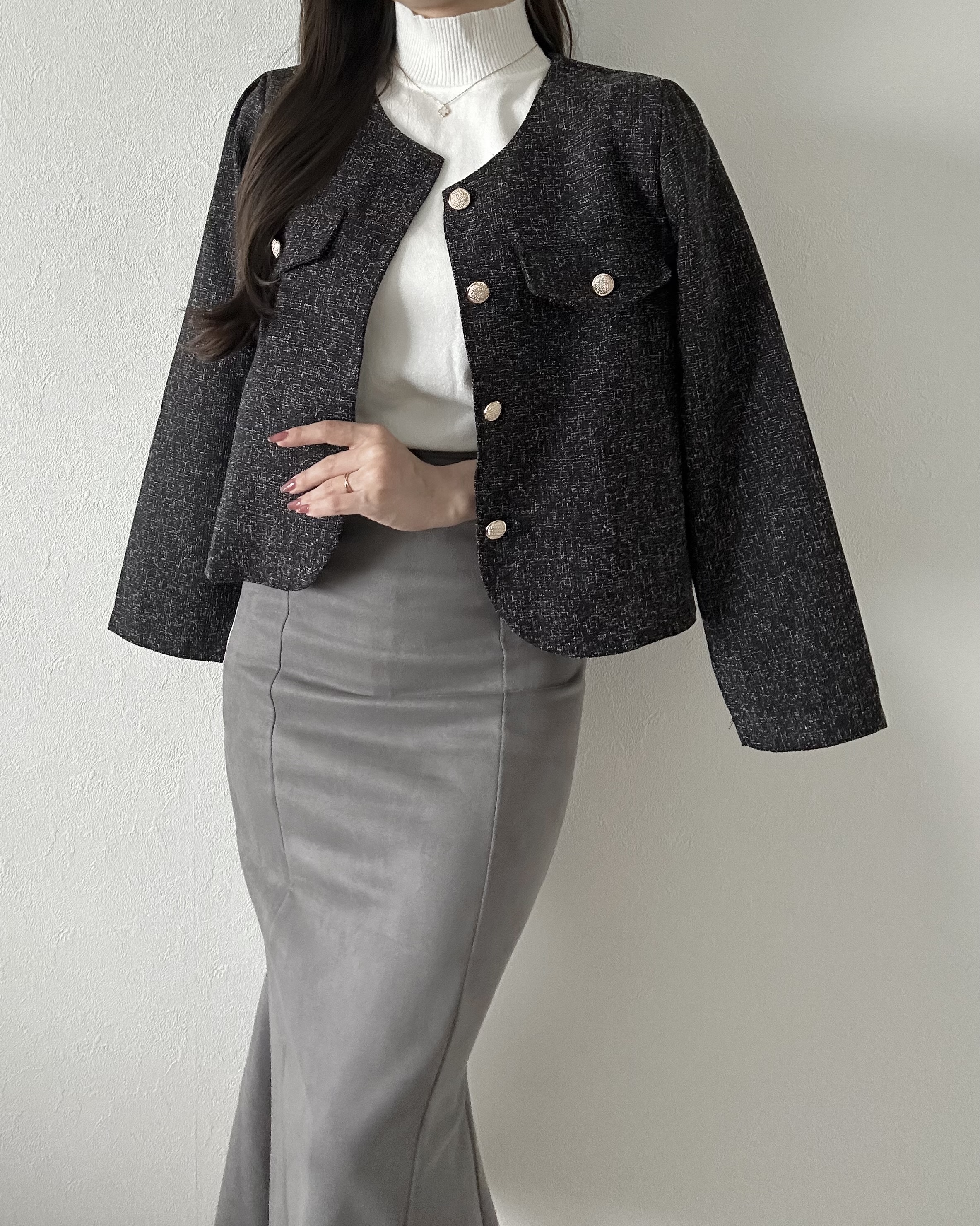 フラップツイードノーカラージャケット | 詳細画像8