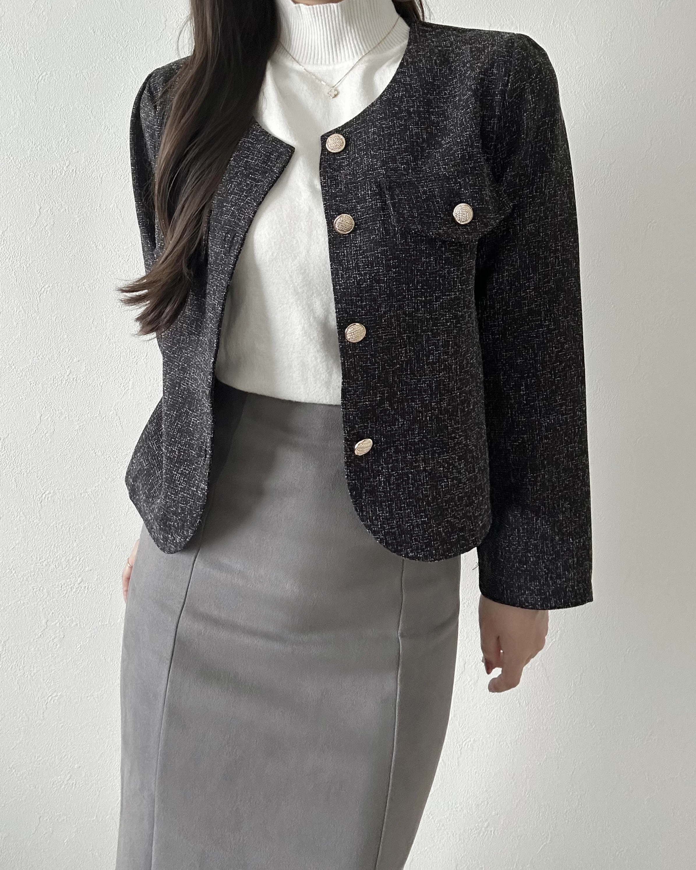 フラップツイードノーカラージャケット | 詳細画像9
