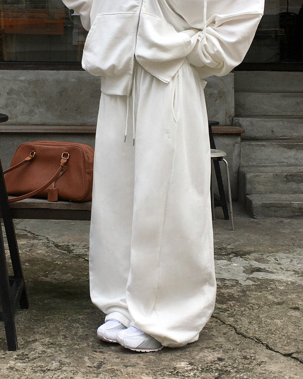 選べる丈]2WAYコットンドローストリングウエストゴムワイド刺繍