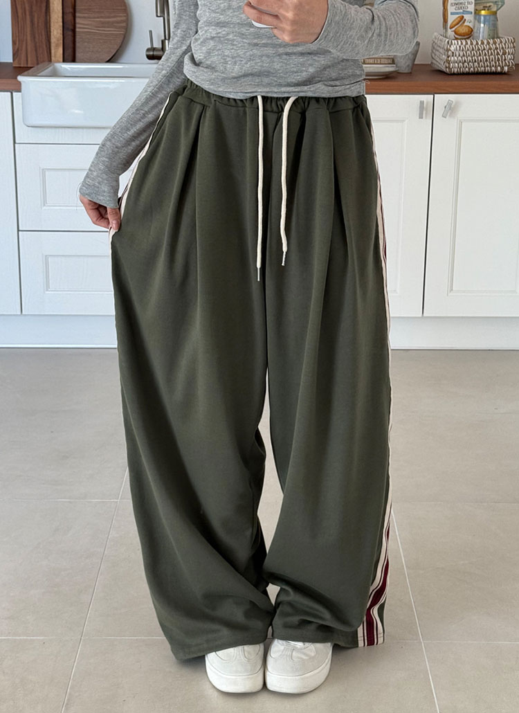 ウエストドローストリングパンツ ドローストリングピンタックウエストゴムオーバーサイズトラック
