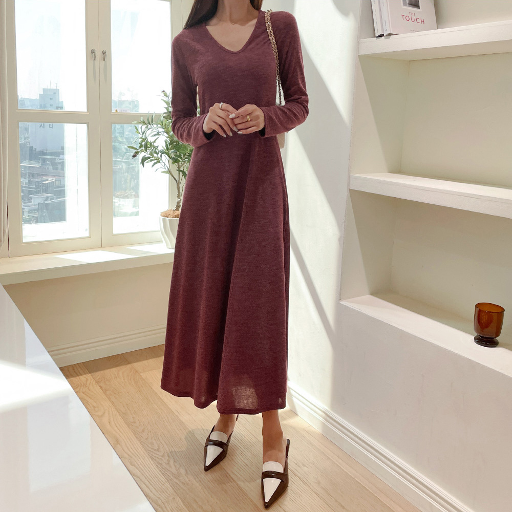 新品✨CFCL ベルスリーブ ロングワンピース Vネック 赤系 サイズ1 CFCL