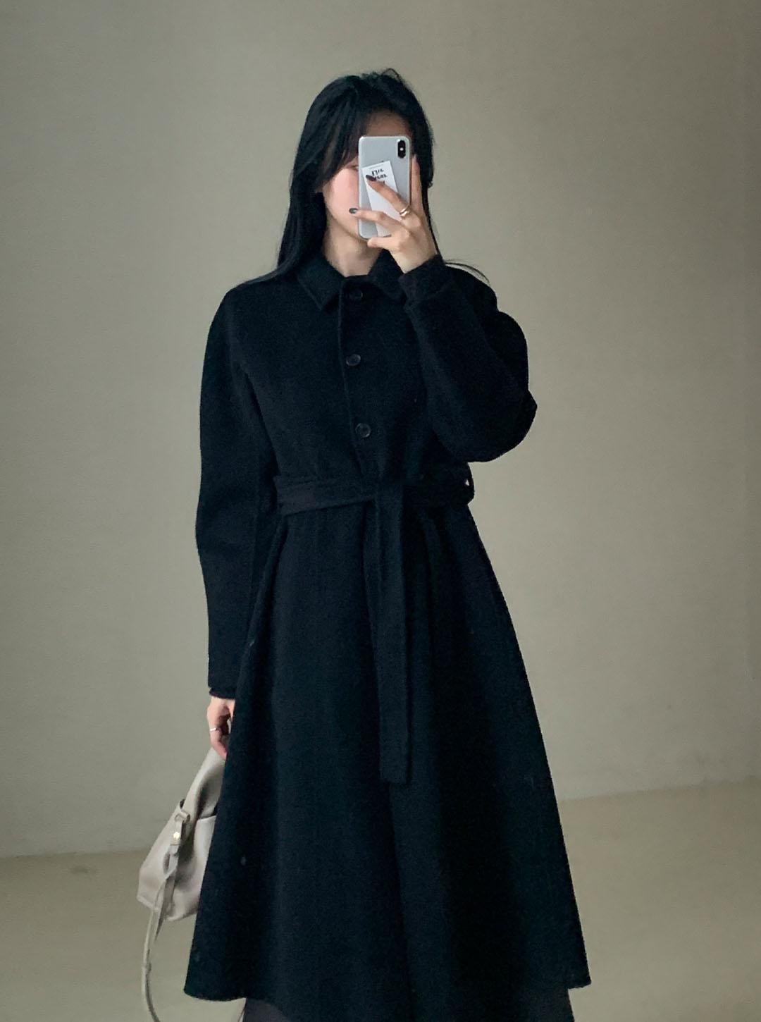 ウール混カシミヤ混ボタンカラーロングフレアコート | レディース