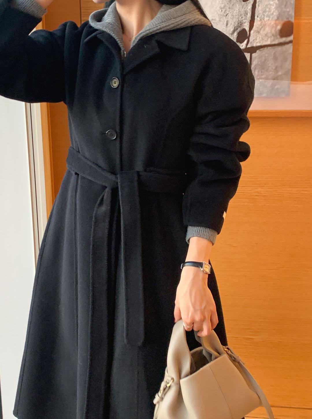 ウール混カシミヤ混ボタンカラーロングフレアコート | レディース