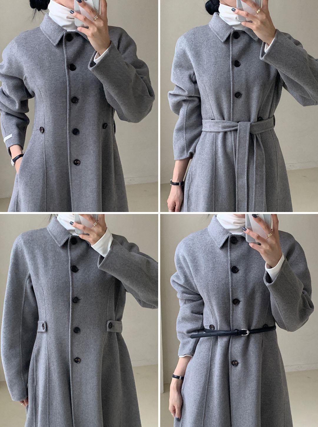 ウール混カシミヤ混ボタンカラーロングフレアコート | レディース