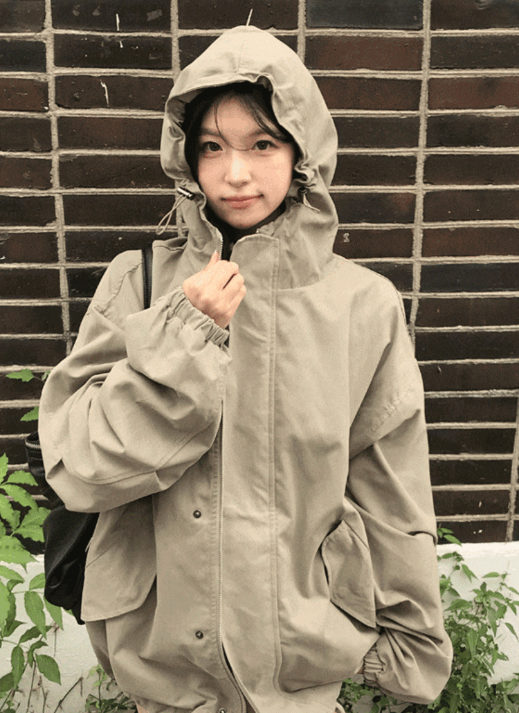 フードドローコードスナップボタンオーバーサイズカラー