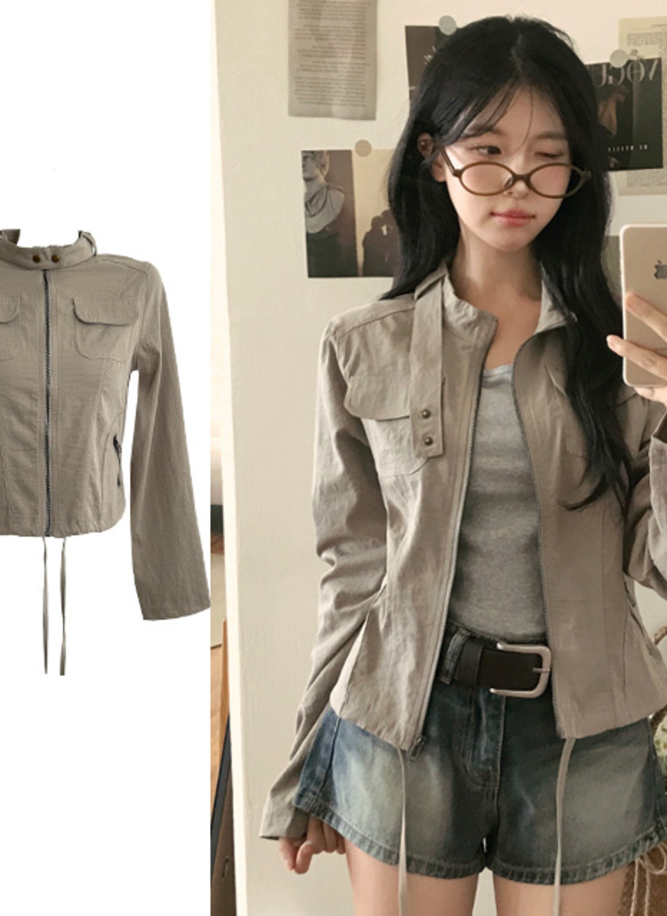 ジップアップポケットセミクロップドカラージャケット | レディース