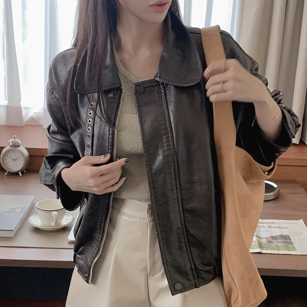 レザー調ルーズスナップボタンポケットジャケット | レディース