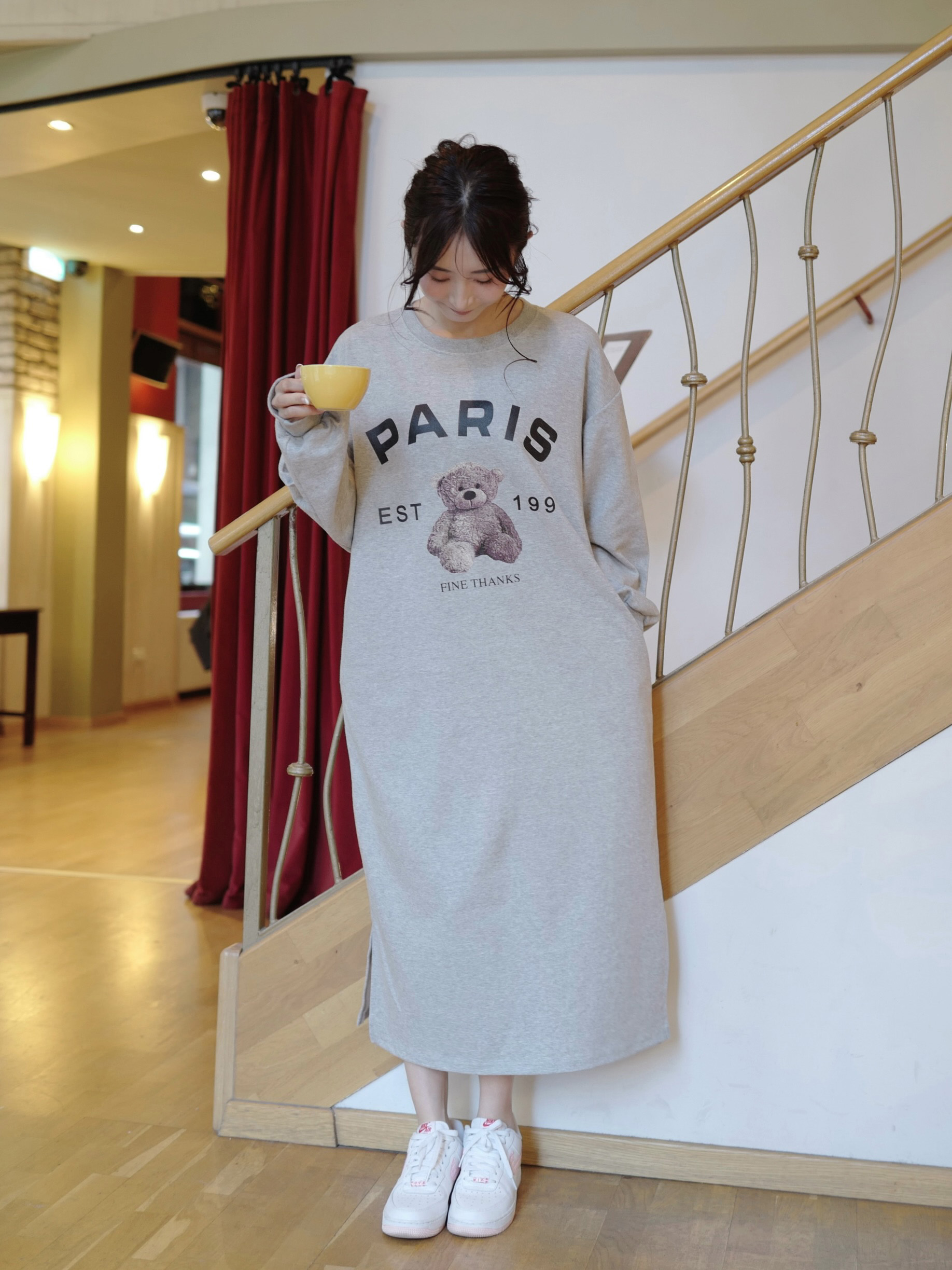 テディベアプリントスウェットワンピース | レディースファッション