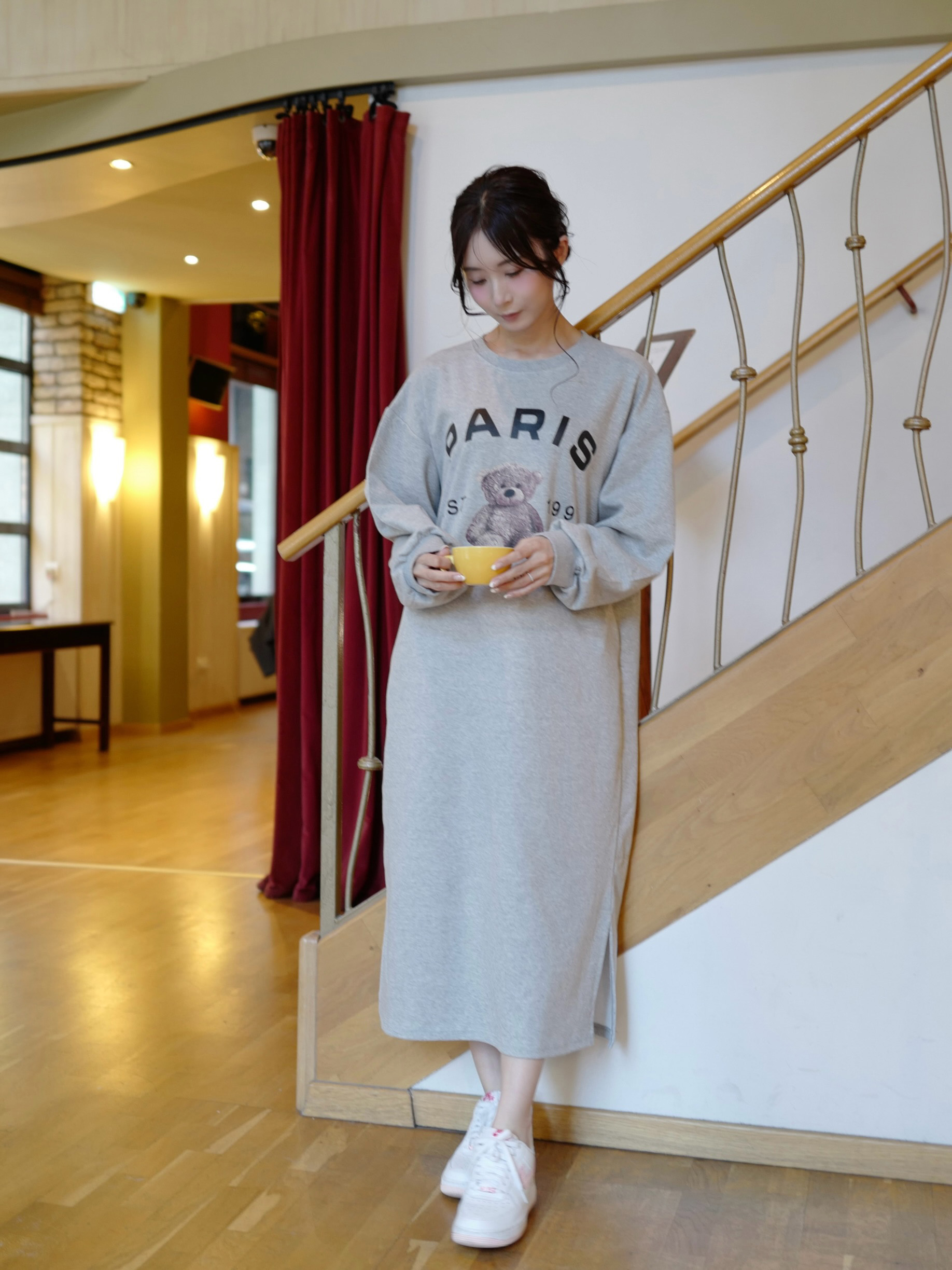 テディベアプリントスウェットワンピース | レディースファッション