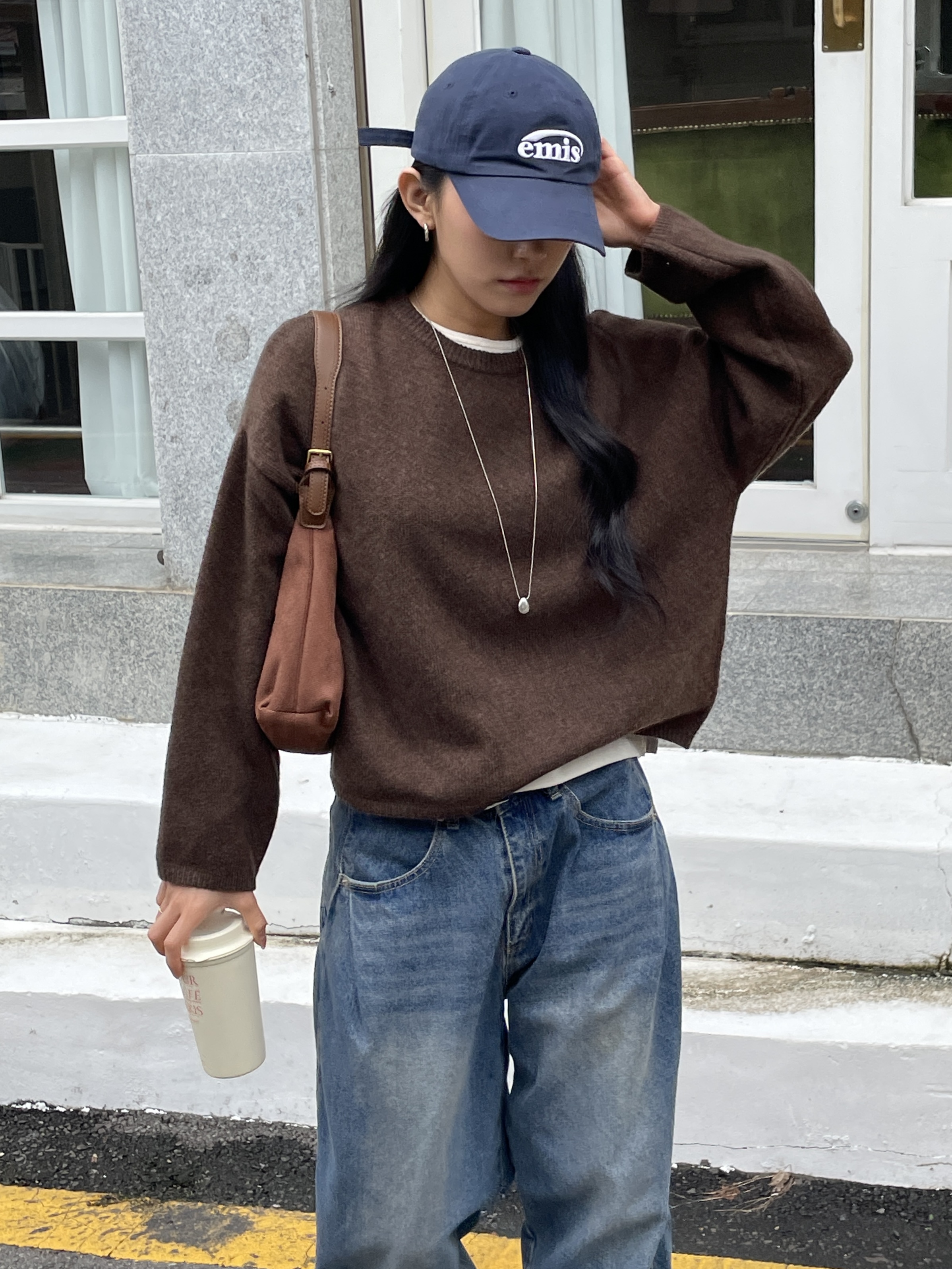 ラウンドネック長袖無地カラーニット | 詳細画像7