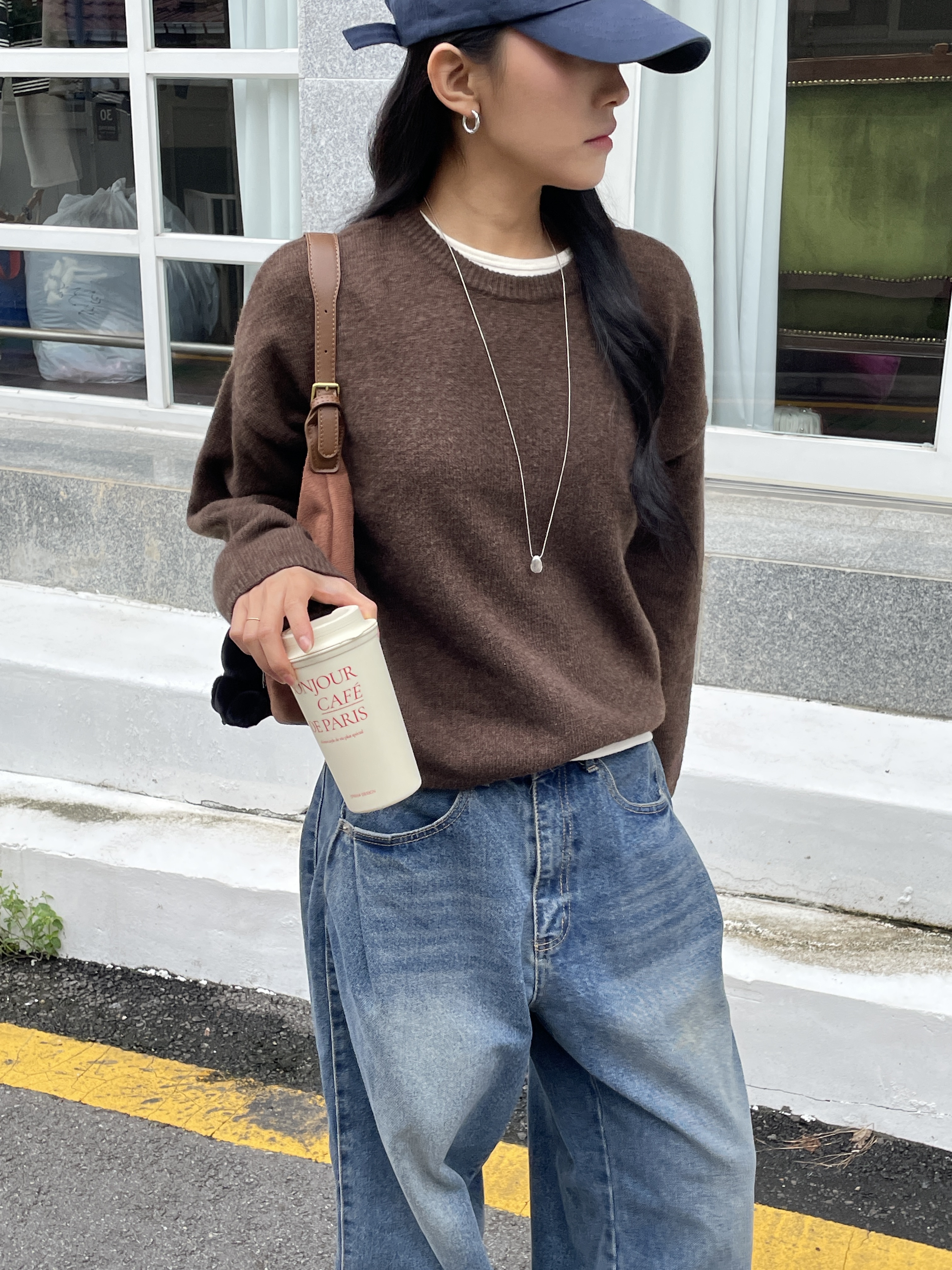 ラウンドネック長袖無地カラーニット | 詳細画像14