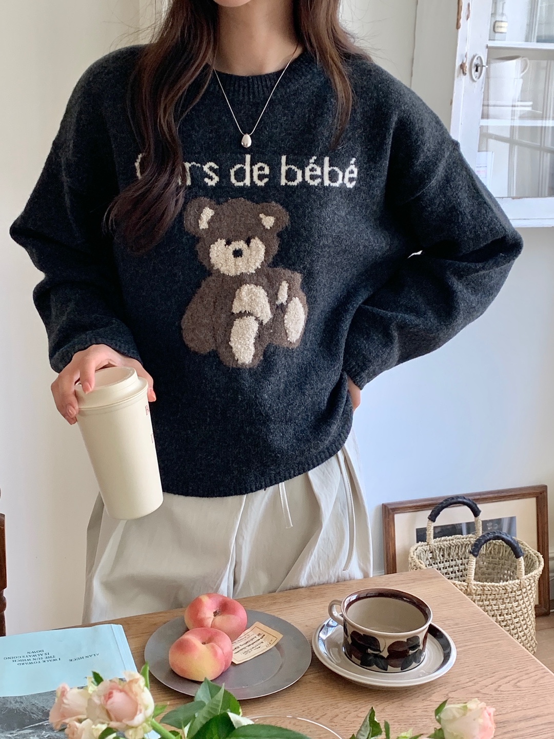 ラウンドネック長袖刺繍ベアニット | 詳細画像14