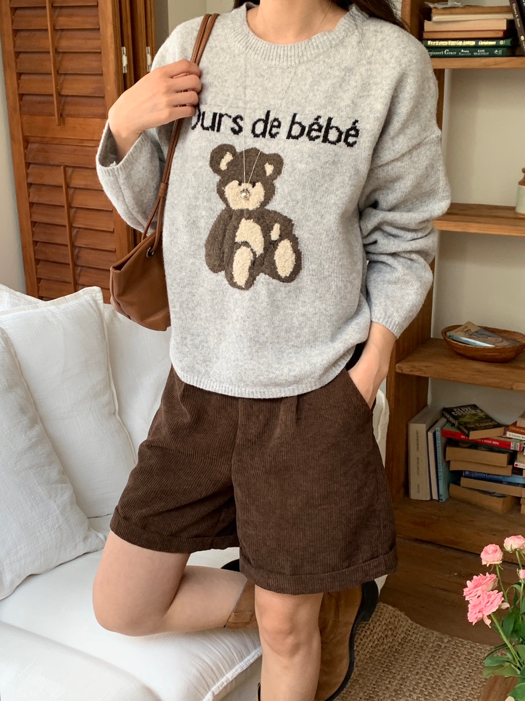 ラウンドネック長袖刺繍ベアニット | 詳細画像8