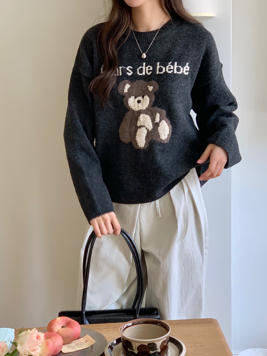 ラウンドネック長袖刺繍ベアニット | 詳細画像12