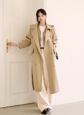 ダブルボタンロングトレンチコート | レディースファッション