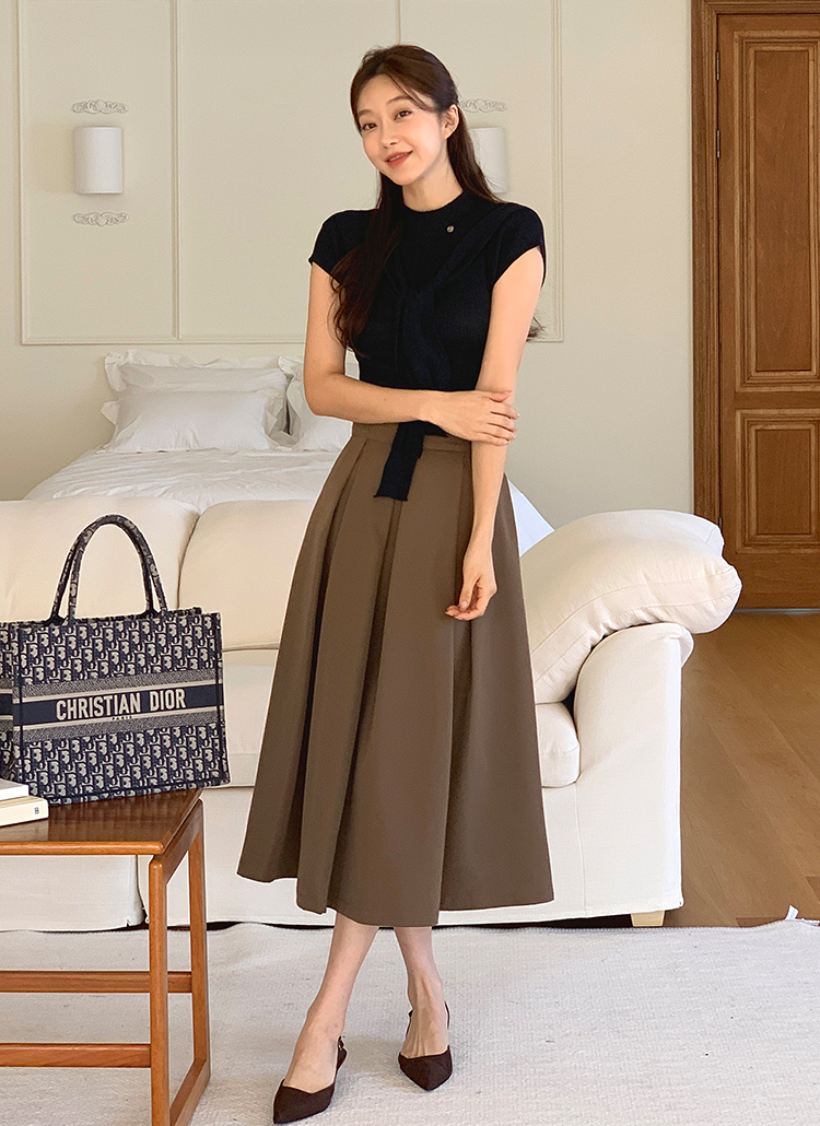 ジップアップロングツータックフレアスカート | レディース