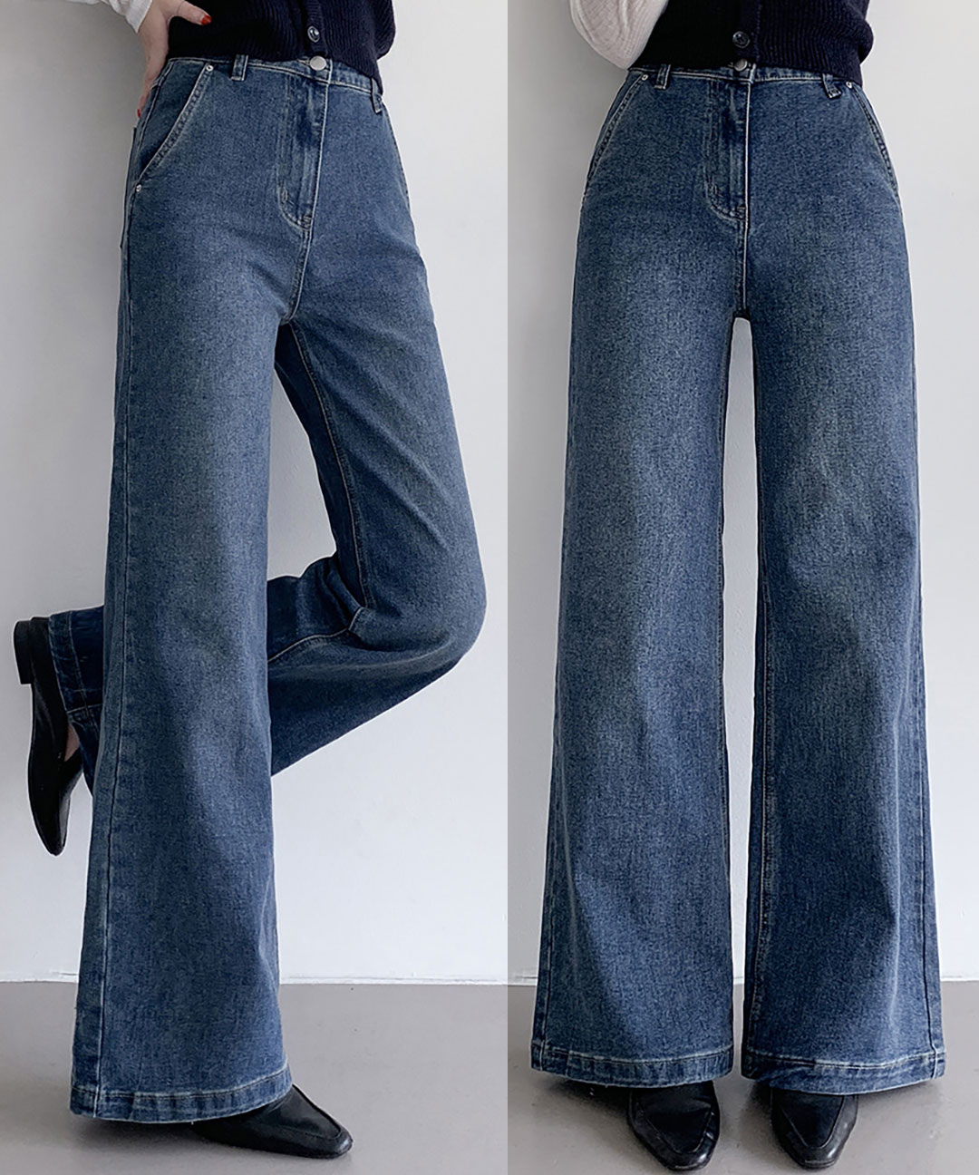 選べる丈]ウォッシングワイドブーツカットライトブルーディープブルー