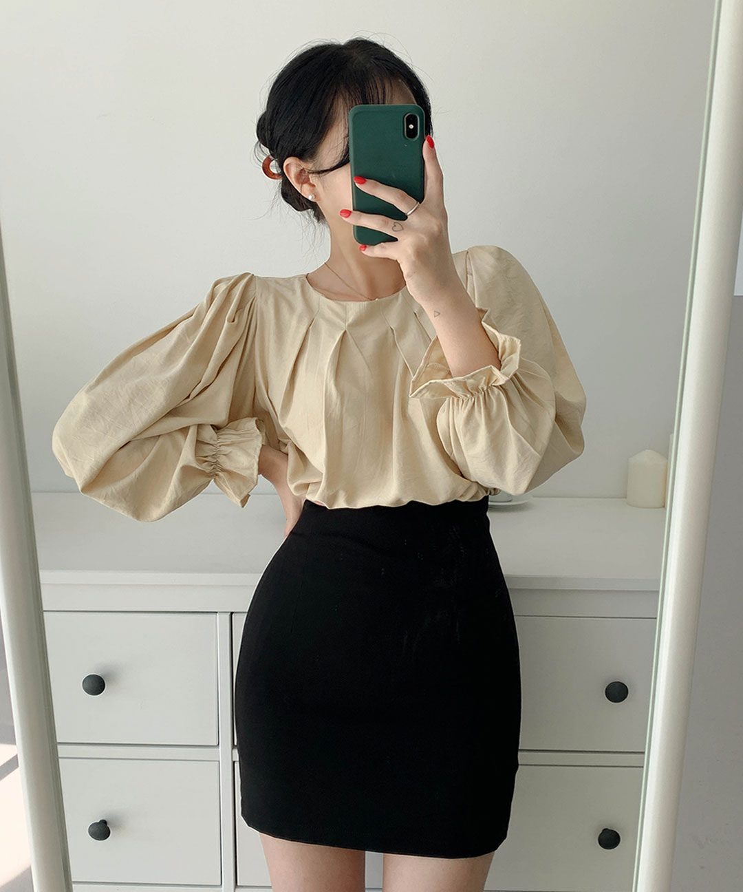 パフスリーブベルスリーブピンタック長袖ブラウス | レディース