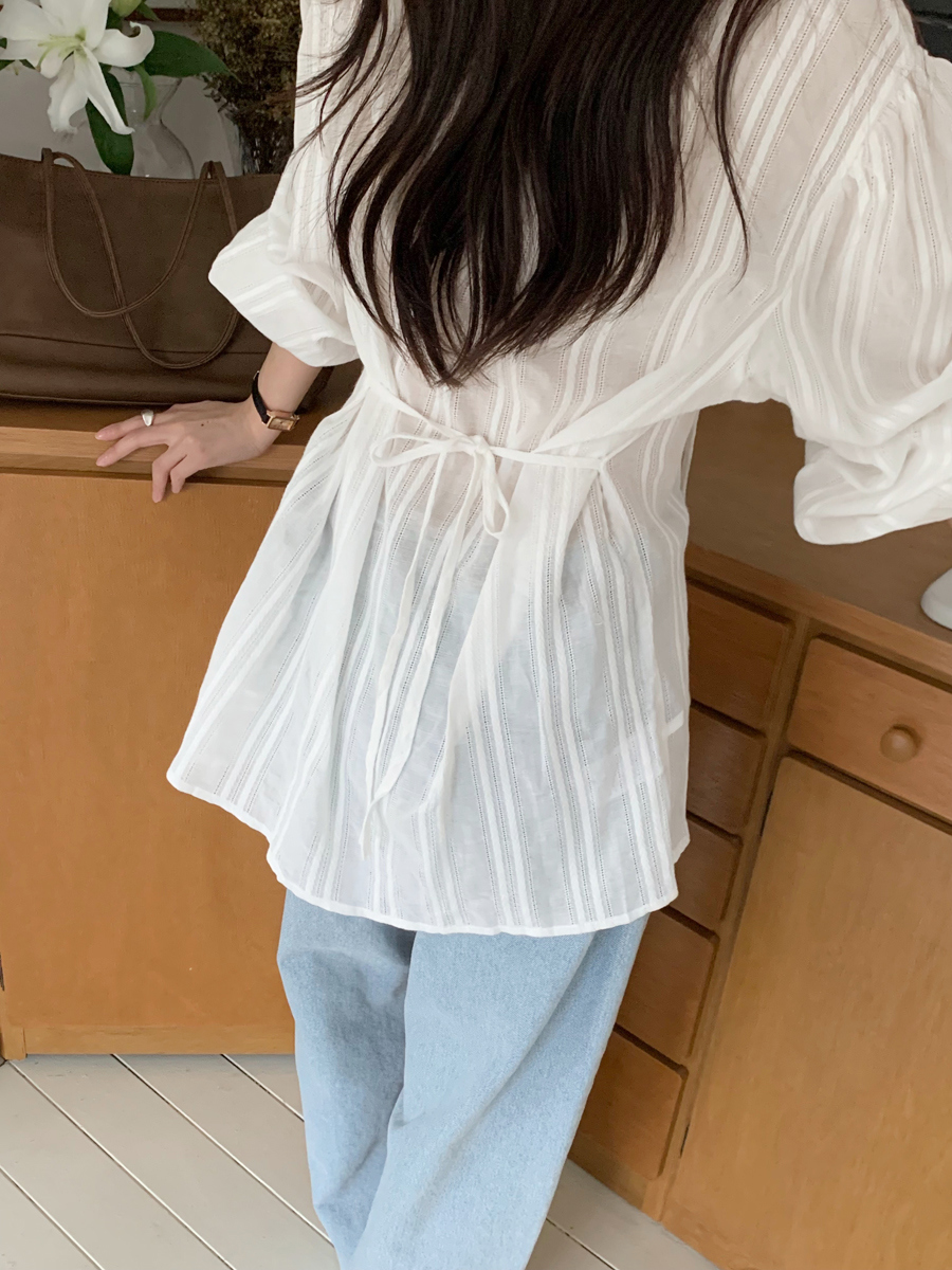 リボンバックリボンストライプブラウス | レディースファッション通販