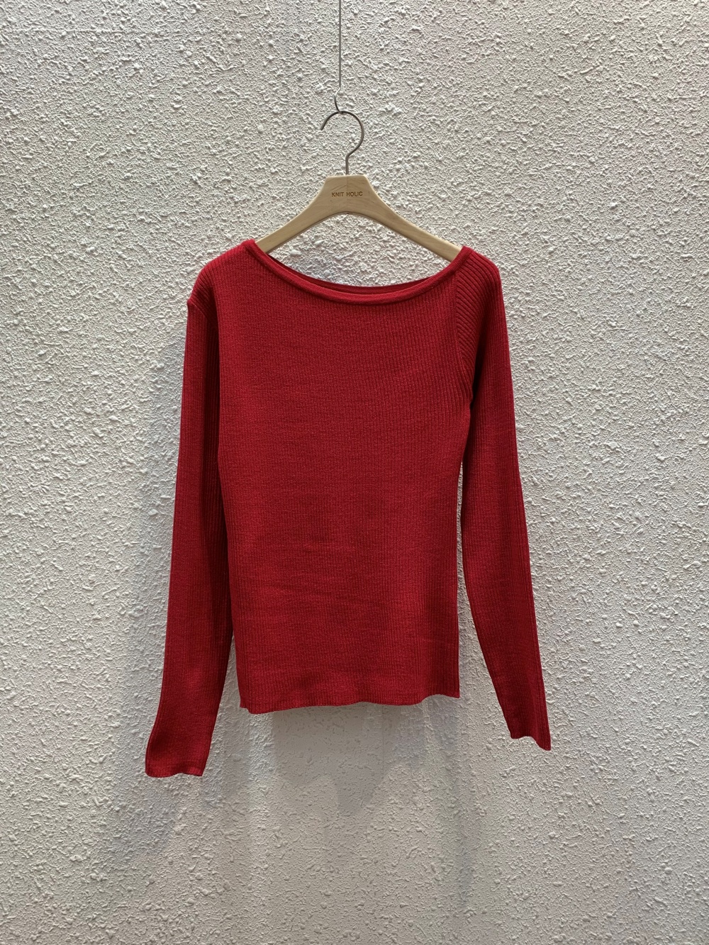 リブワンショルダーアンバランスネックスリム長袖ニット | 詳細画像15