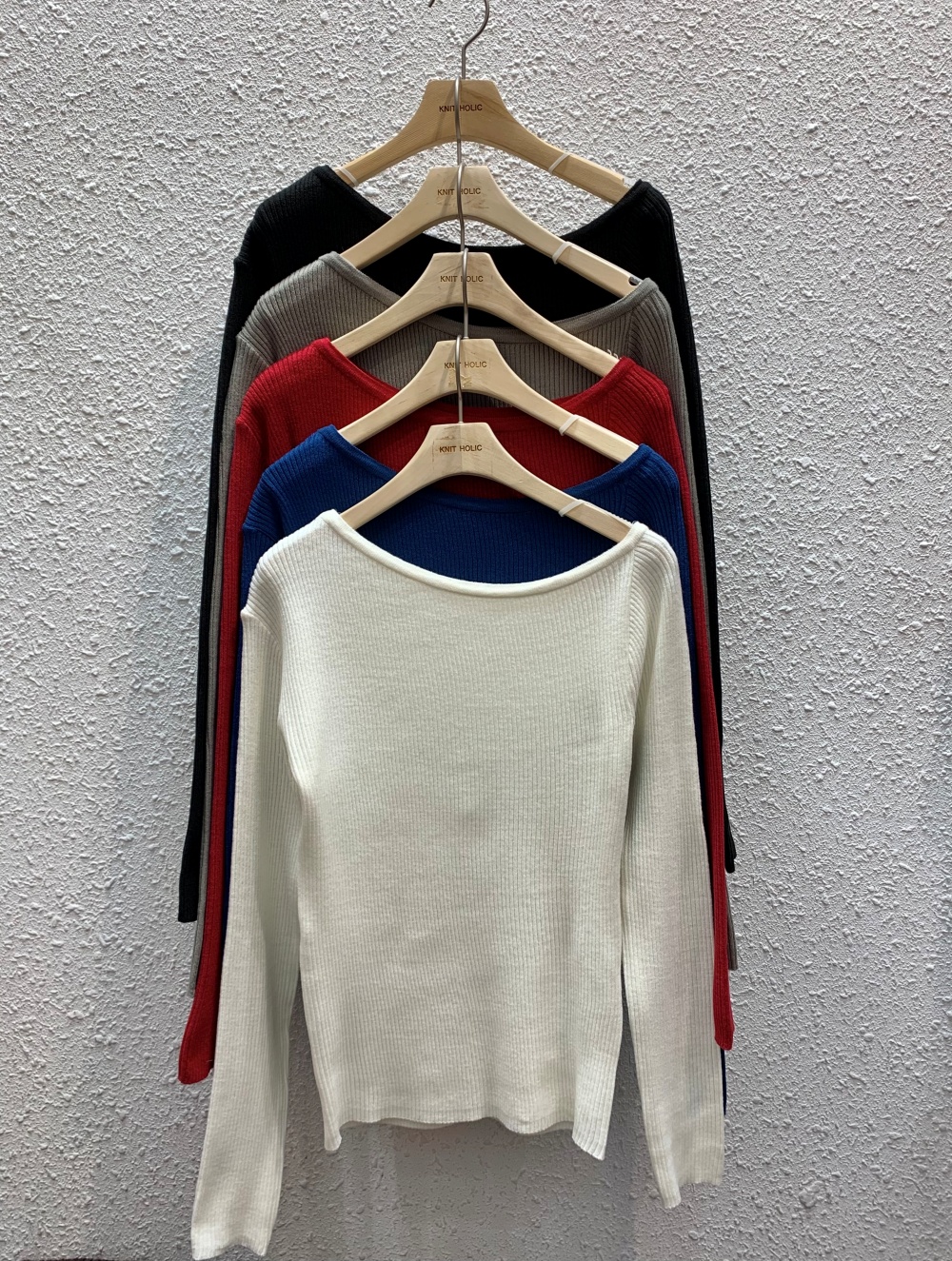 リブワンショルダーアンバランスネックスリム長袖ニット | 詳細画像19