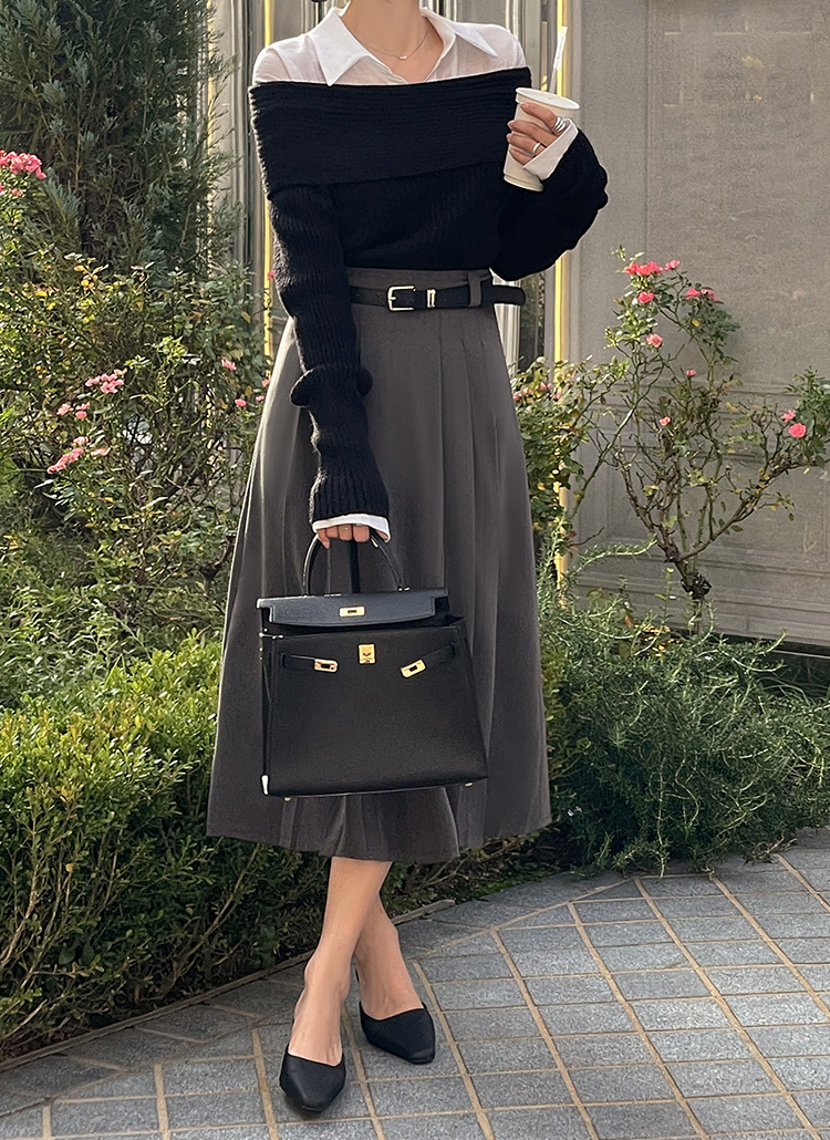 ベルト付ピンタックプリーツスカート | レディースファッション通販