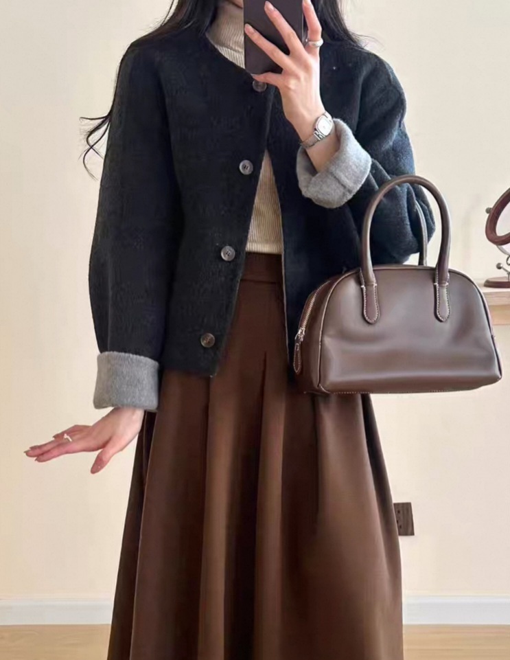 ノーカラーショートロールアップ配色コート | 詳細画像9