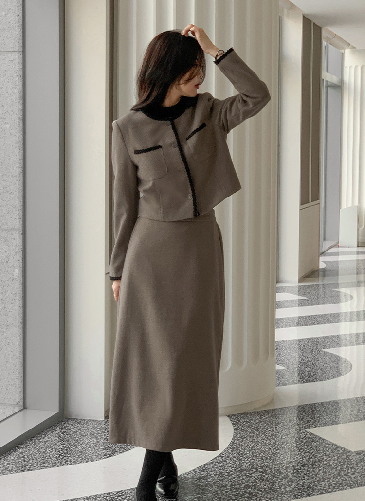 ボタンジップアップラウンドネックバックゴムスリム長袖配色