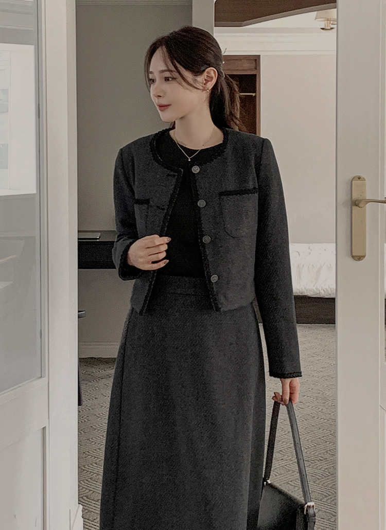 ボタンジップアップラウンドネックバックゴムスリム長袖配色