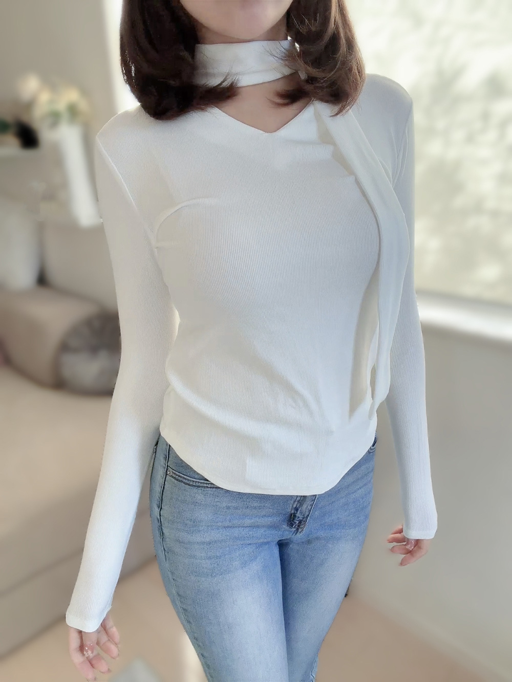 ボウタイ付Vネックニット | 詳細画像8