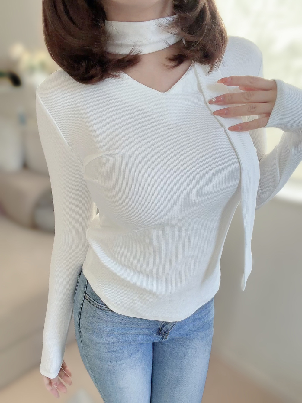 ボウタイ付Vネックニット | 詳細画像9