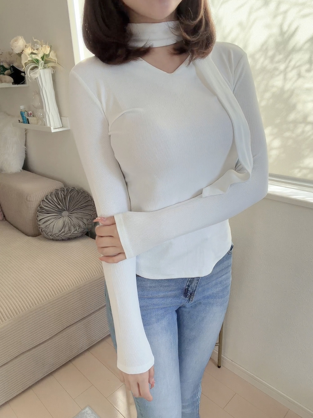 ボウタイ付Vネックニット | 詳細画像10