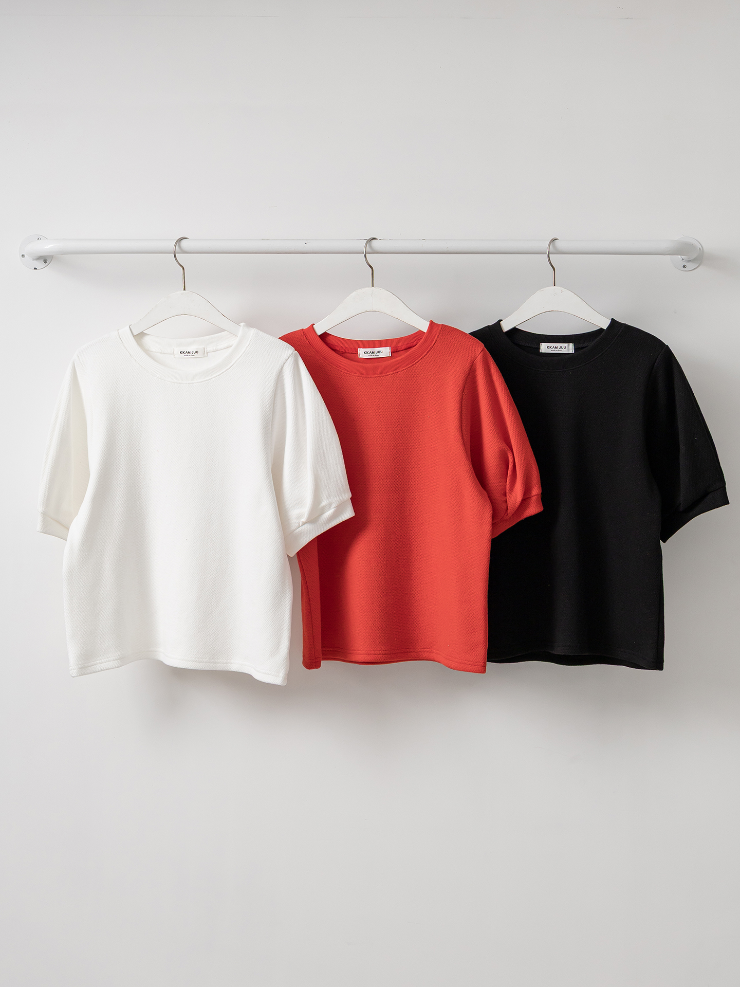 ワッフルラウンドネックパフスリーブTシャツ | 詳細画像2