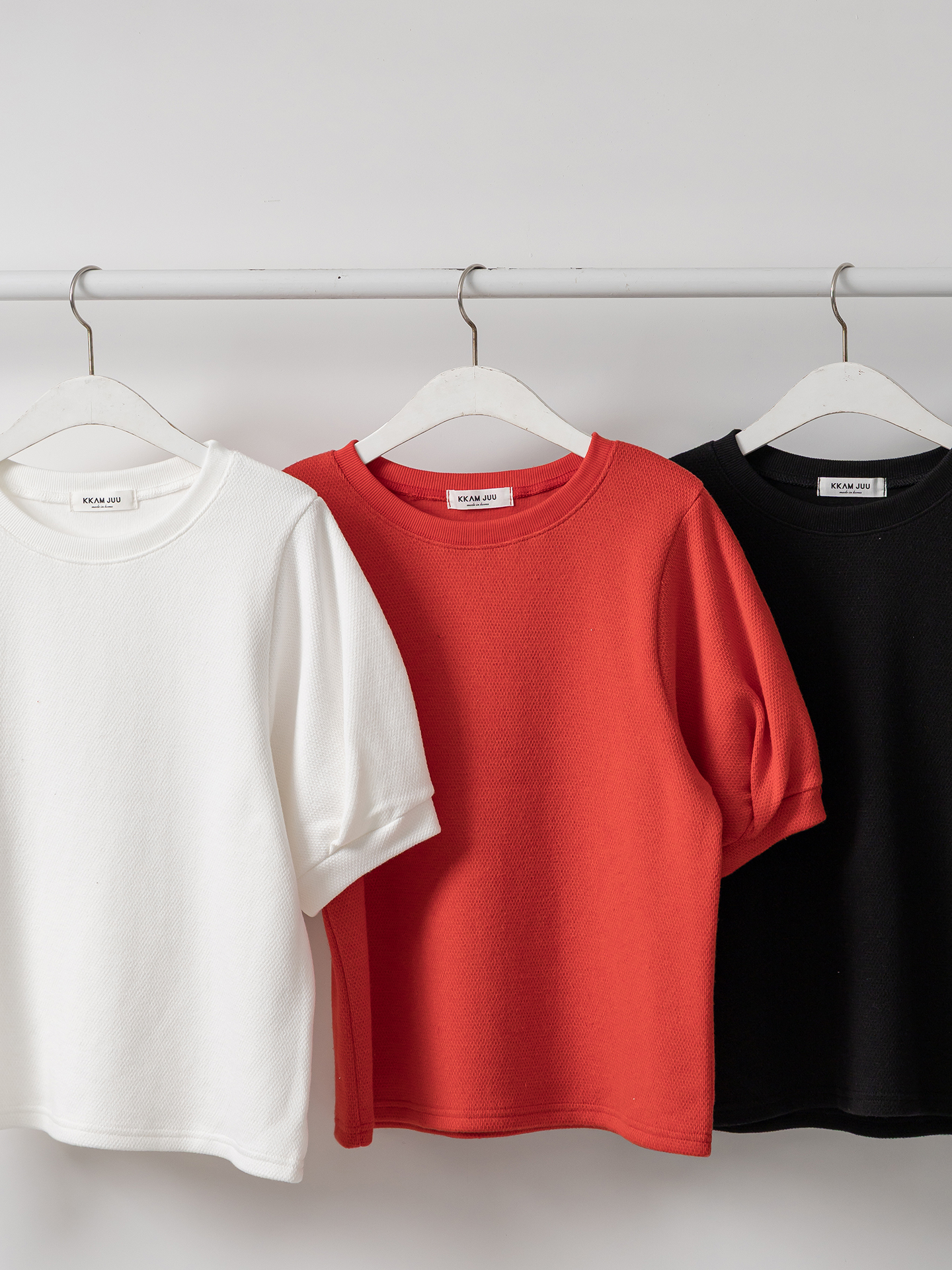 ワッフルラウンドネックパフスリーブTシャツ | 詳細画像3