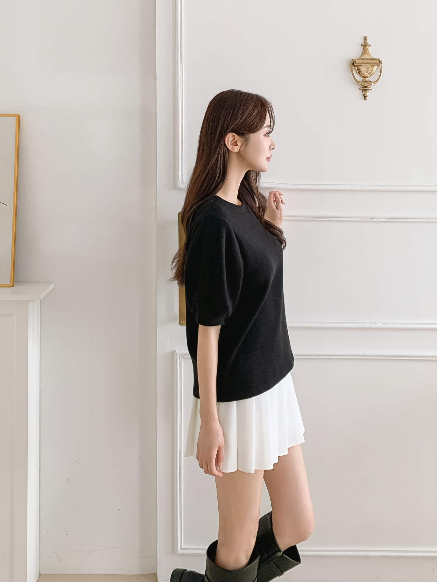 ワッフルラウンドネックパフスリーブTシャツ | 詳細画像24