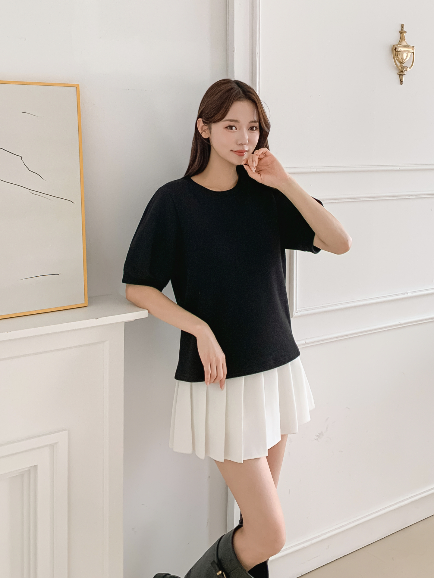 ワッフルラウンドネックパフスリーブTシャツ | 詳細画像27