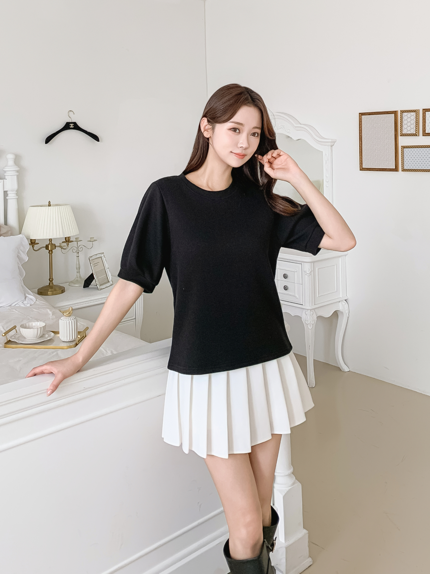 ワッフルラウンドネックパフスリーブTシャツ | 詳細画像31