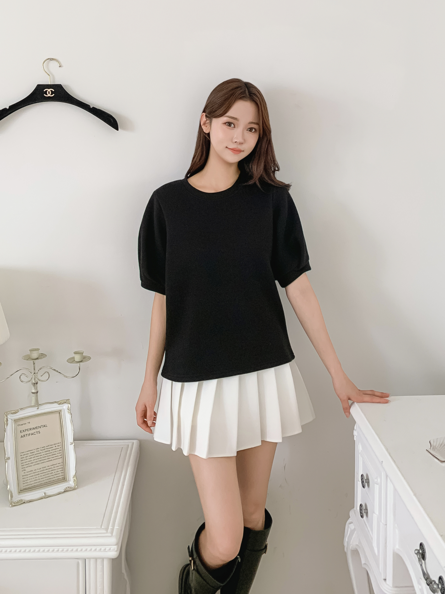 ワッフルラウンドネックパフスリーブTシャツ | 詳細画像40