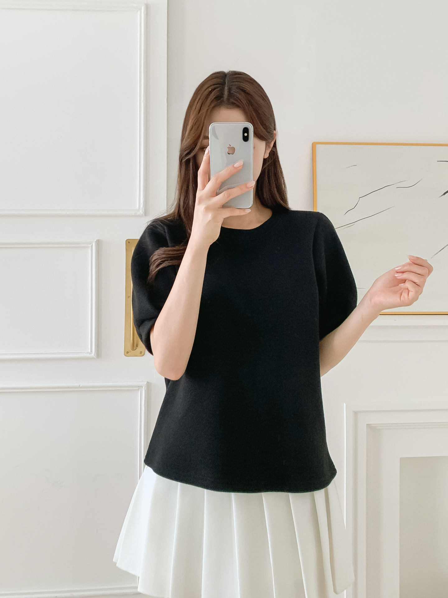 ワッフルラウンドネックパフスリーブTシャツ | 詳細画像45