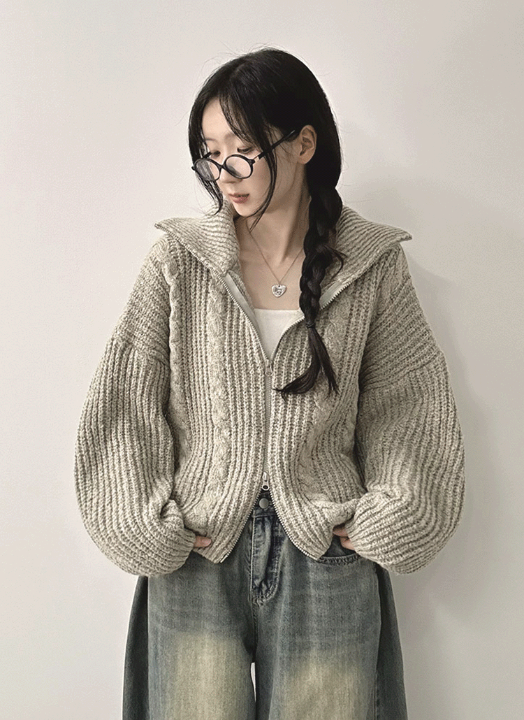 Pierre Cardin ダブルジップ ワンピース カーディガン 2way ダブルジップオーバーサイズケーブルカーディガン | レディース