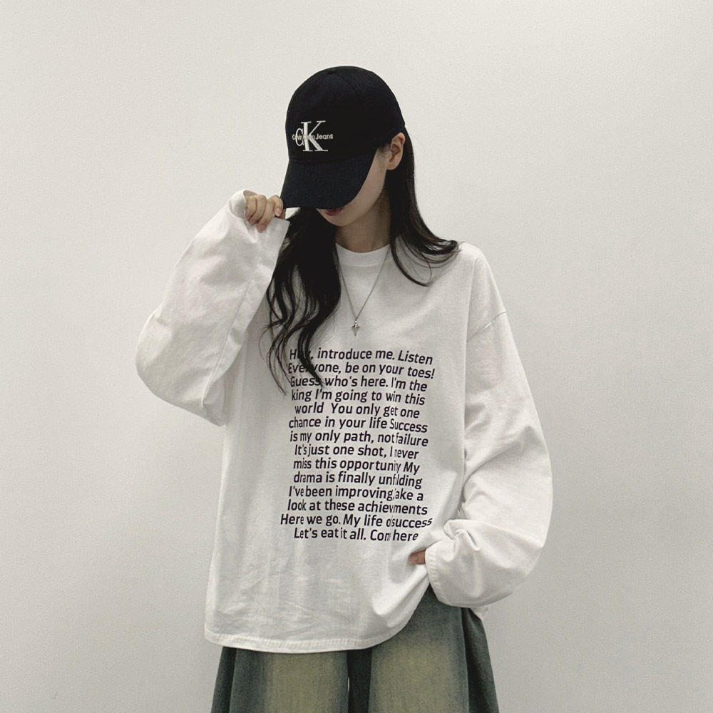 アイボリー 長袖 Tシャツ ヘッドフォンプリント コットンボクシーラウンドネック長袖プリントTシャツ | レディース