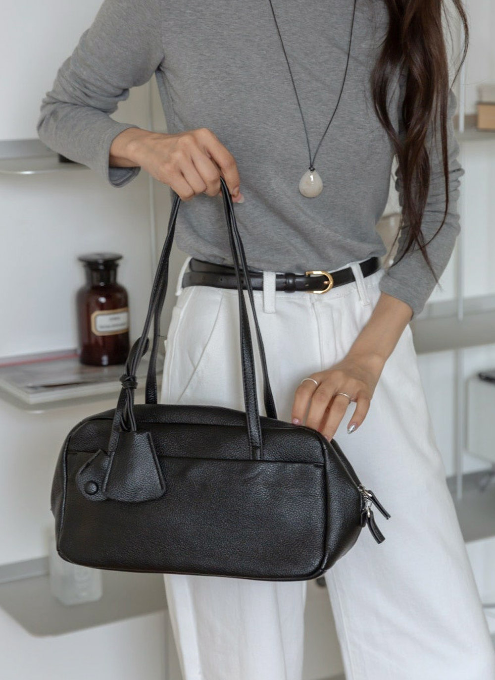 ストラップ付レザー調長方形トートバッグ | DHOLIC | 詳細画像9