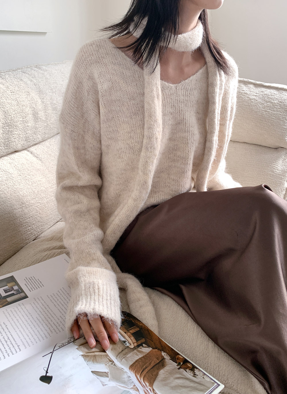 ウィムガゼット アンゴラ シャギーVネックニット ドロップショルダー Whim Gazette(ウィム ガゼット)のニットVプルオーバー通販