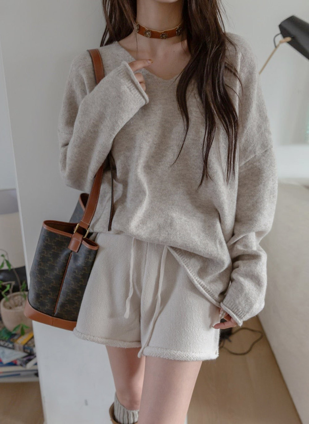 Vネックオーバーサイズ長袖ニット | DHOLIC | 詳細画像2