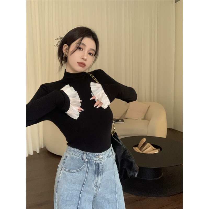ハーフネックフリル長袖配色Tシャツ | 詳細画像5