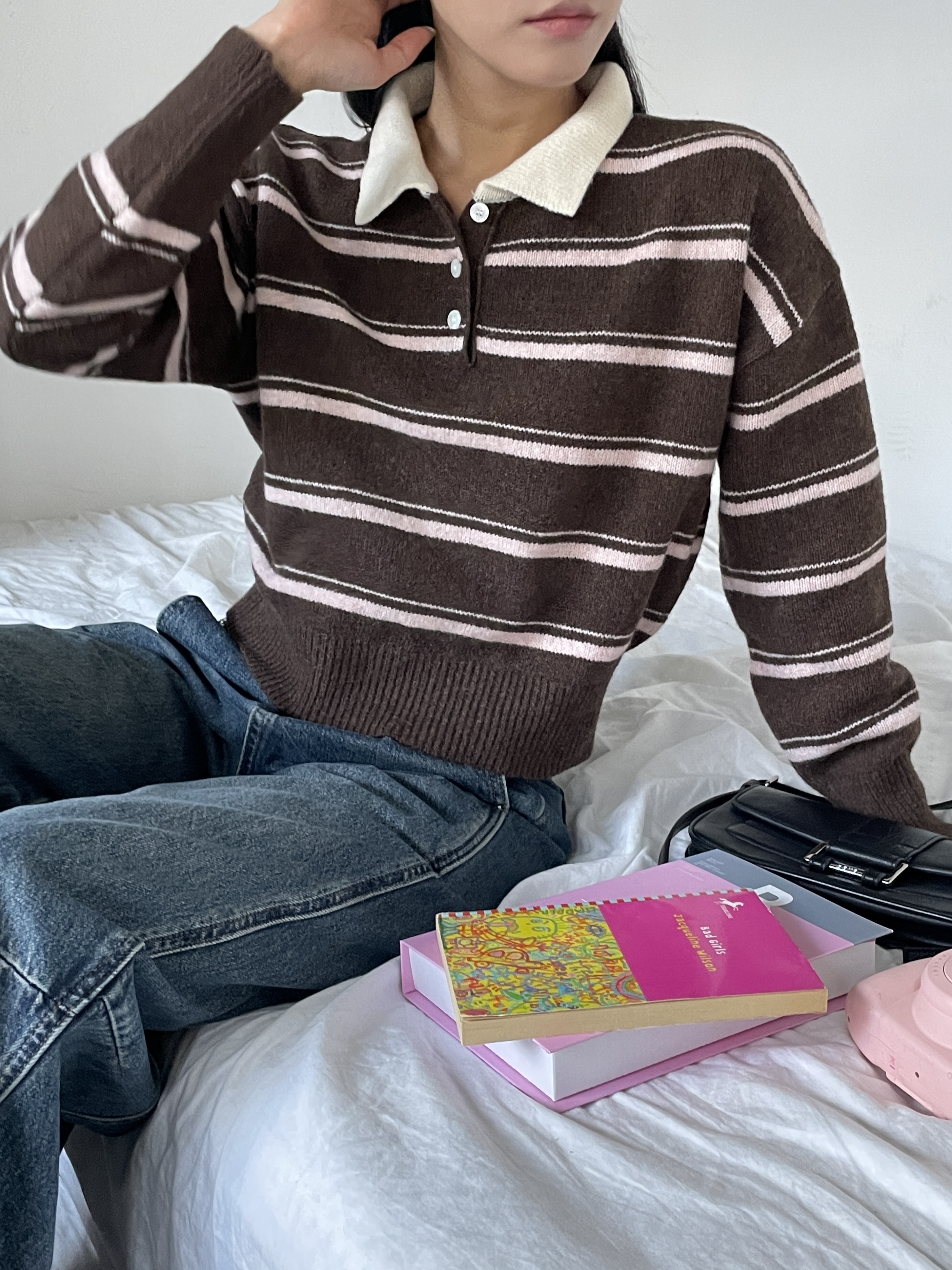 ボタンカラーボーダー配色ニット | 詳細画像2