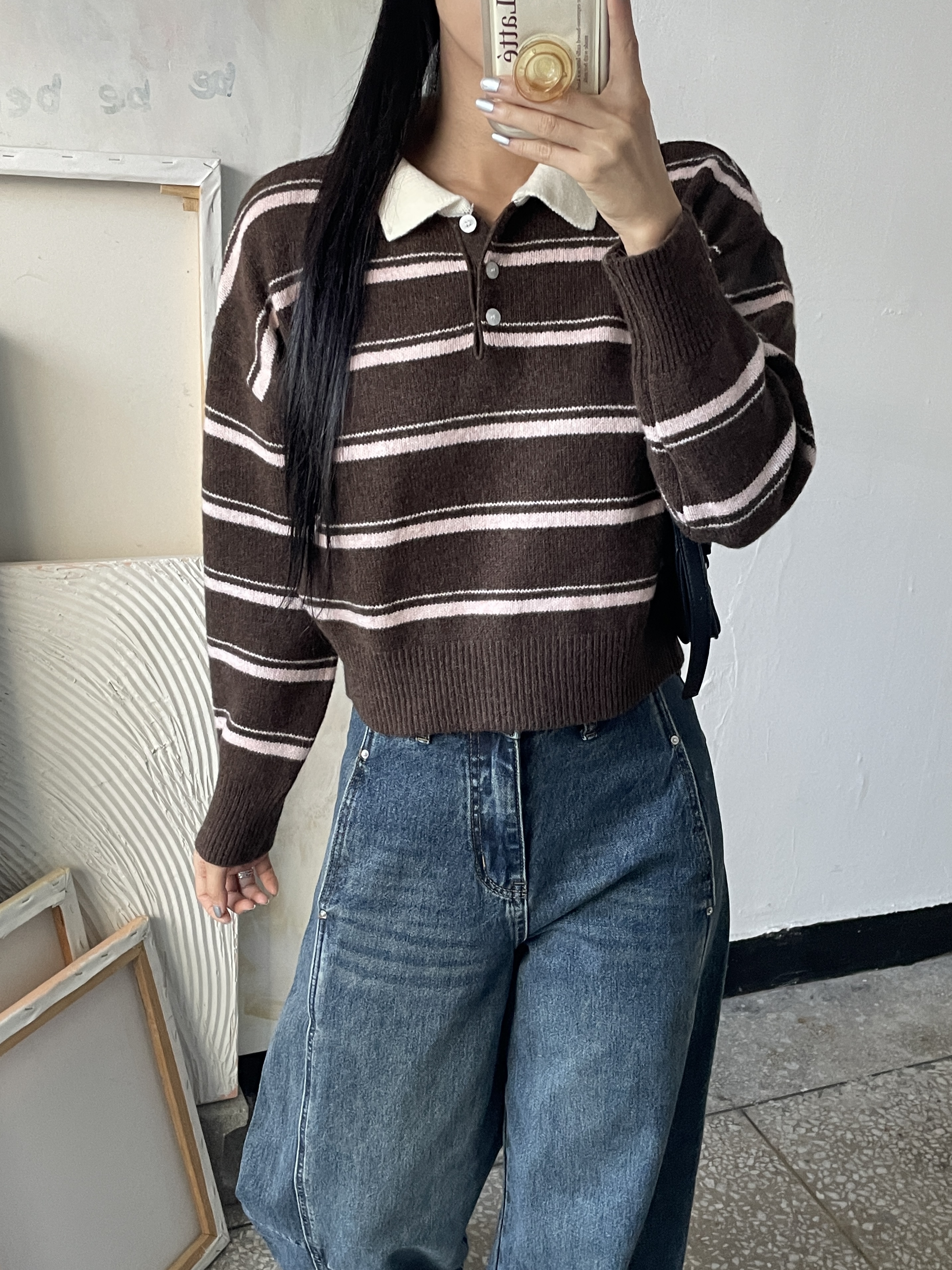 ボタンカラーボーダー配色ニット | 詳細画像8