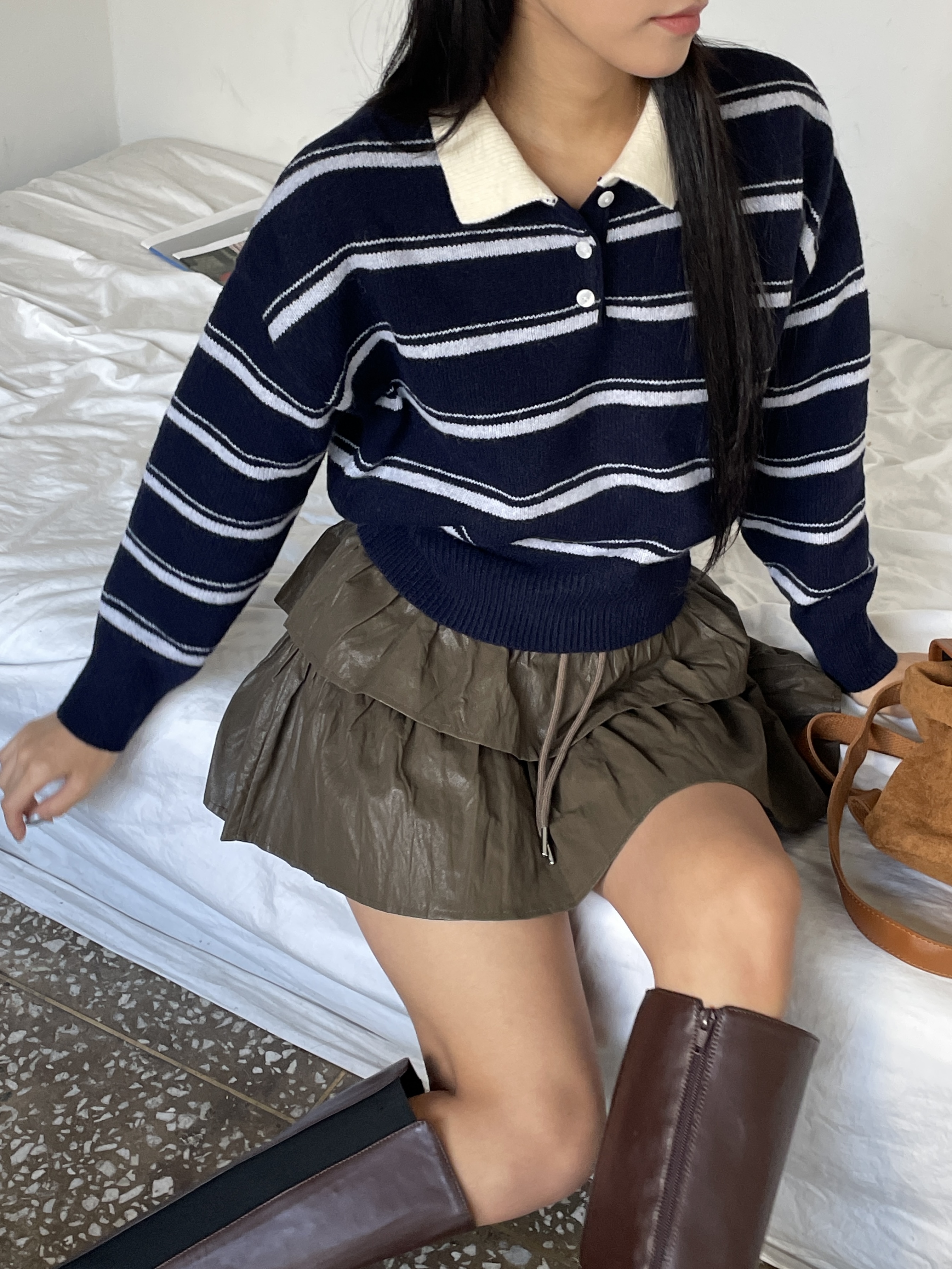 ボタンカラーボーダー配色ニット | 詳細画像3