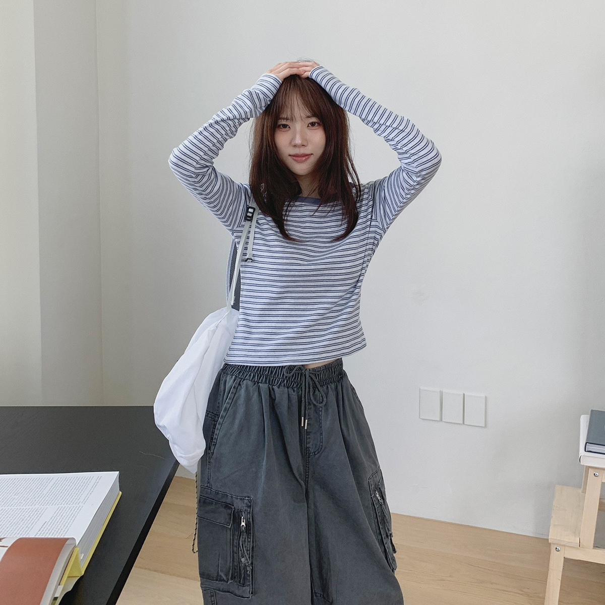 長袖ラウンドネックボーダー配色Tシャツ | レディースファッション通販