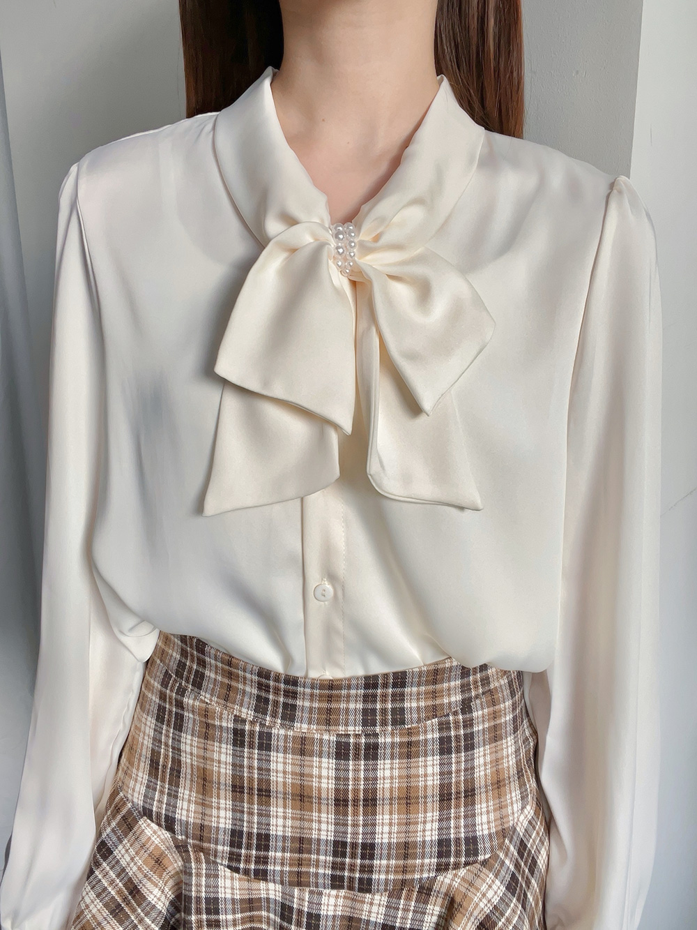 ボウタイ付サテンリボンオールシーズンブラウス | 詳細画像8